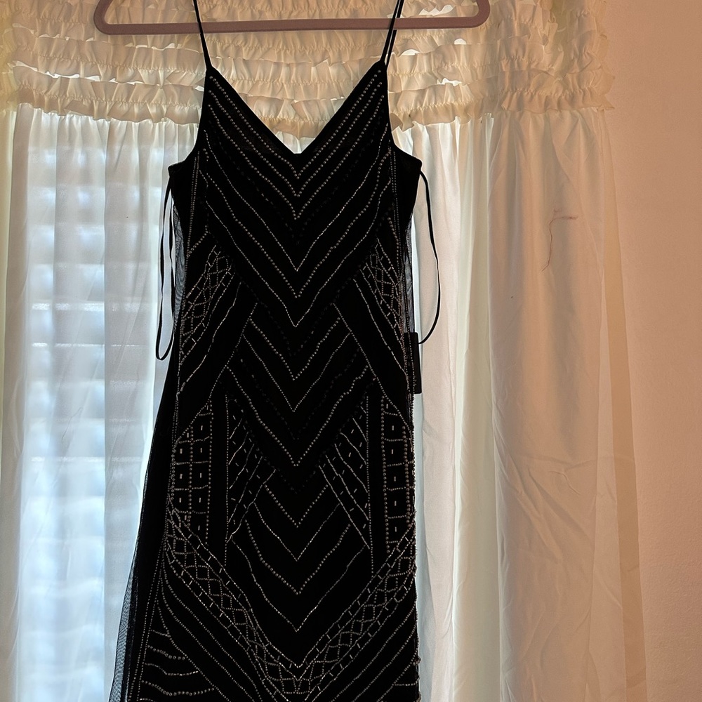 Black Beaded Mini Dress NEW